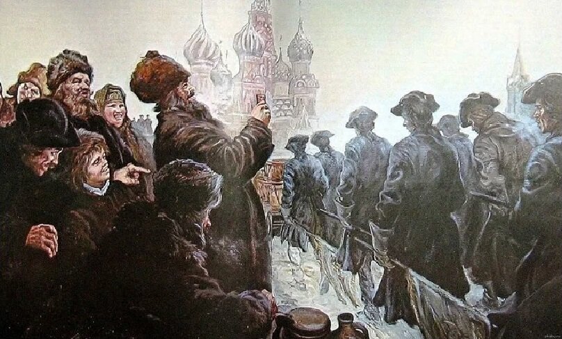 "Парад" пленных шведов на Красной площади в представлении современного художника