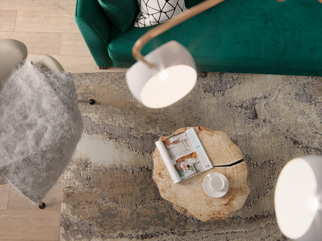 Зеленый, серый и много дерева. Современный интерьер трехкомнатная квартиры