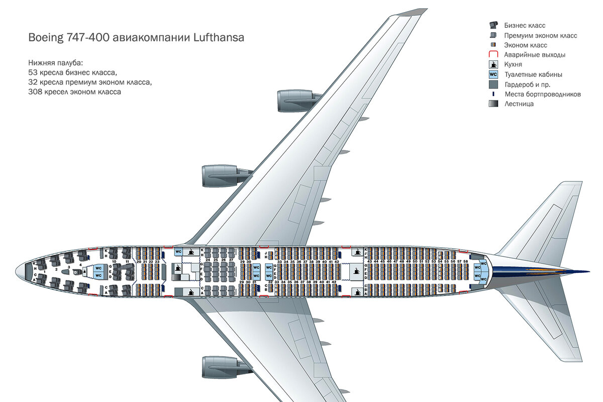 Боинг (Boeing) 747 400 Аэрофлот: схема салона, лучшие места