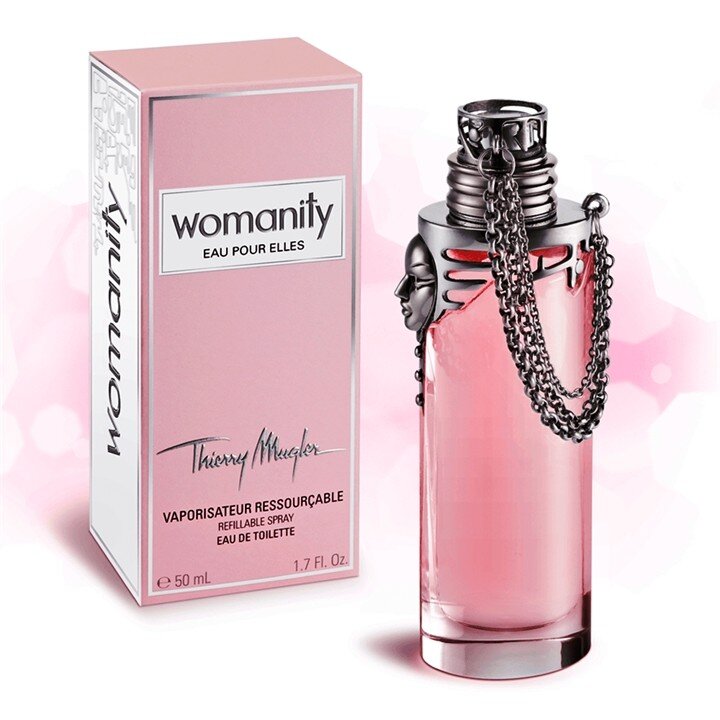  Одной из самых ярких новинок этого сезона являются духи Womanity от Thierry Mugler. Утонченный запах отличается изысканностью, особой нежностью и воздушностью.   Такой эффект был достигнут при помощи морской воды, которая была взята за основу, а в качестве дополнения используются инжир, клубника и черная икра. 