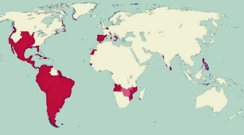 Испанские владения. Колониальное владения Испании в новом свете к 1555году на карте. Британская Империя одна на Утесе Мем.