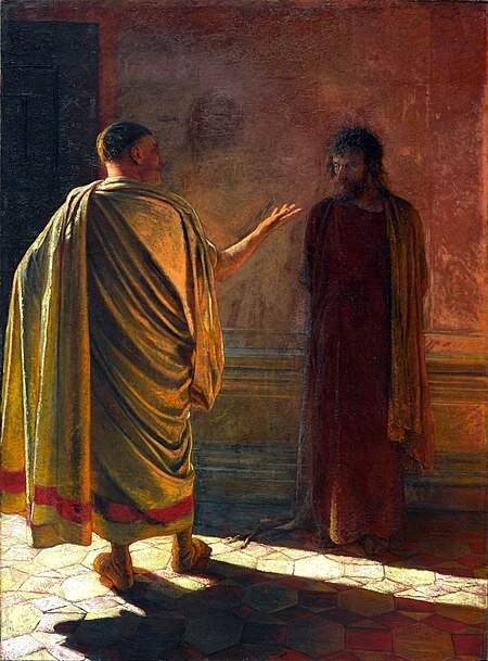 Н.Н. Ге, «Что есть истина?» Христос и Пилат, 1890. 