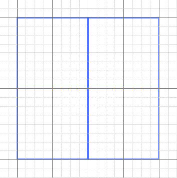 1. Рисуем квадрат и делим его на четыре части.
