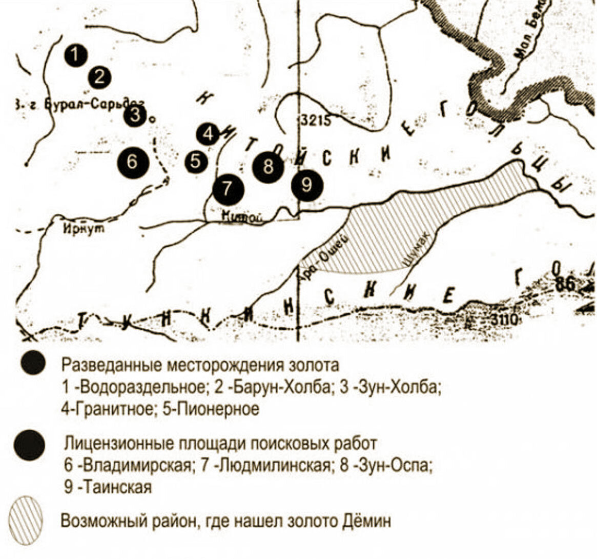 Карта золотых месторождений