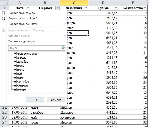 Сортировка и фильтрация данных в excel