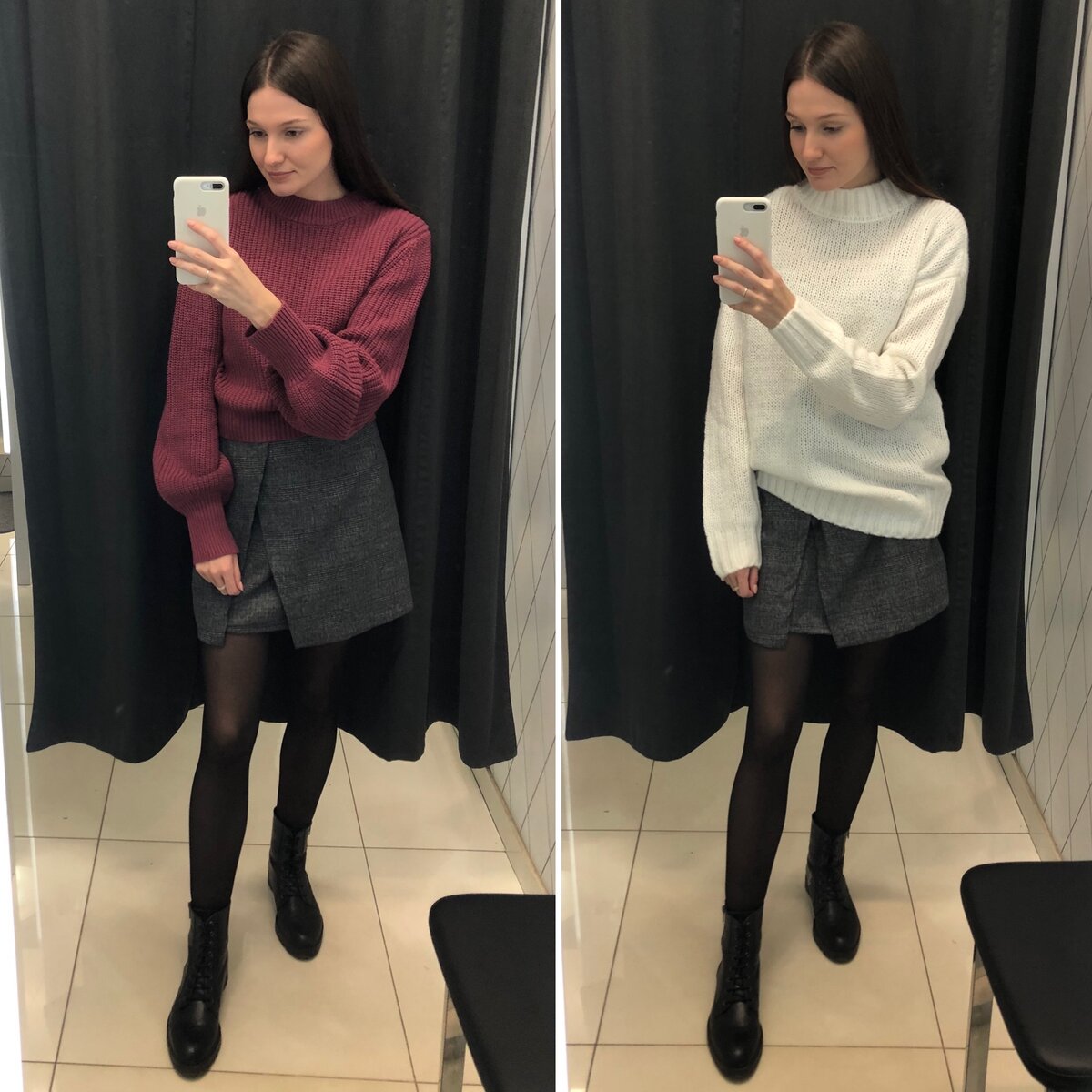 Юбка: 1 299 руб., джемпер (на фото слева): 1 699 руб., свитер (на фото справа): 1 699 руб.
