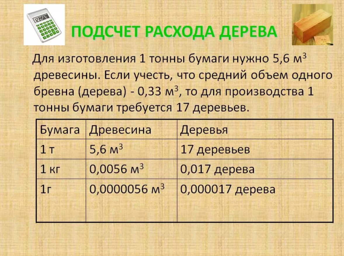 Примерный расчёт трат древесины на производство бумаги