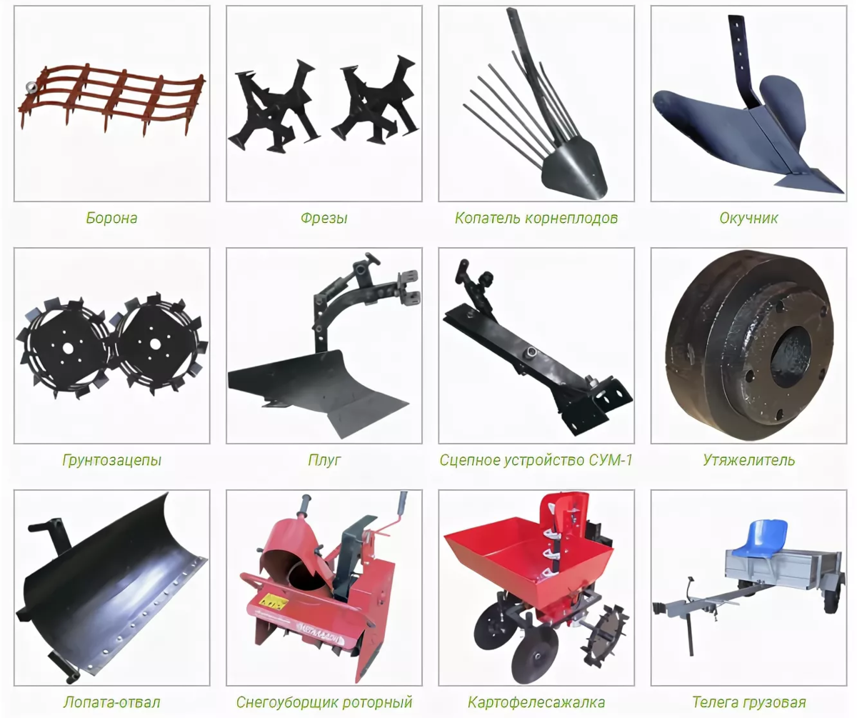 Виды навесного оборудования для мотоблока