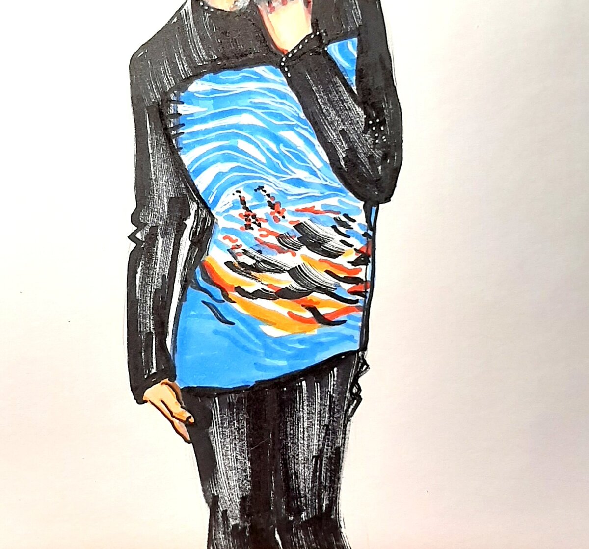 Скетч модели в лонгсливе ДИКИЕ ЛОШАДИ