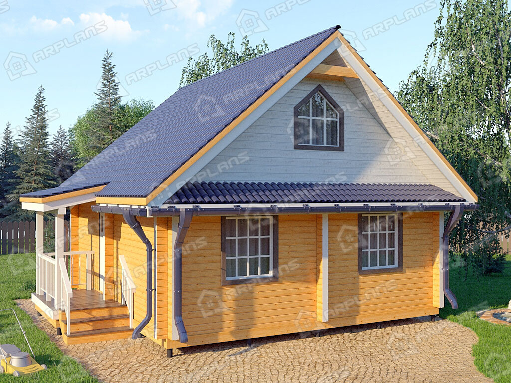 Фото 1 комбинированного дома из бруса и каркаса с мансардой, 1 спальней. 100 кв м. Источник arplans.ru Проект А-004