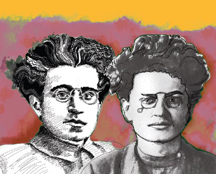Грамши и Троцкий (коллаж, конечно). Они были знакомы, а в 1925 году Грамши за Троцкого заступался, хотя идеи у них были разные.