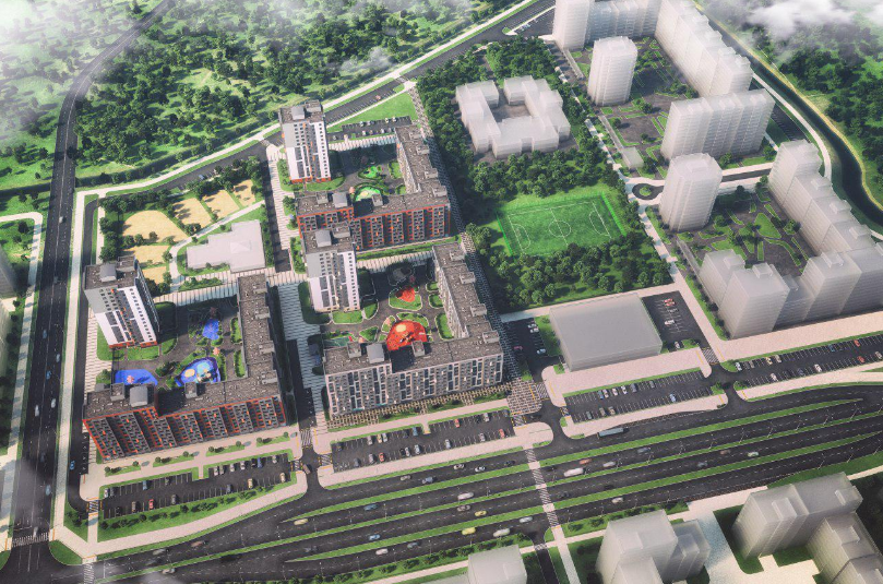 Уже построен детский сад. Будет еще школа, спортивная площадка, торговый центр и набережная