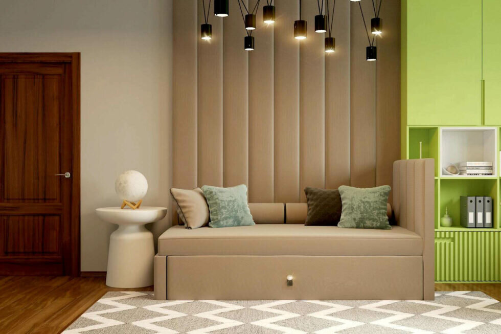 Стильная кровать с мягкой спинкой и выдвижными ящиками