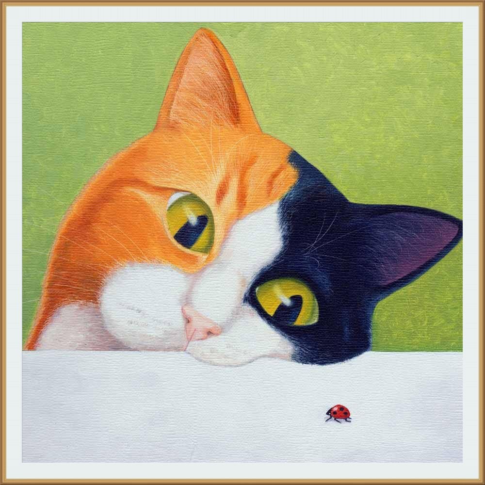 Художник Вики Маунт / Vicky Mount / Cat with ladybird / Кошка с божьей коровкой