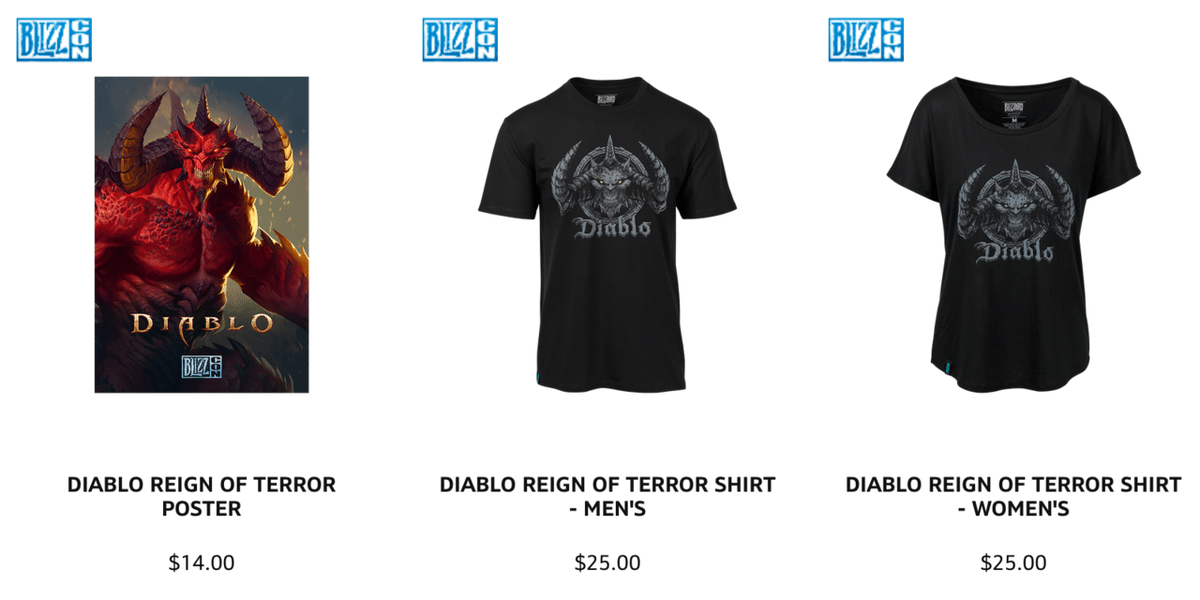 Вот так и выглядит продукция с логотипом Diablo Reign of Terror на сайте Blizzard.