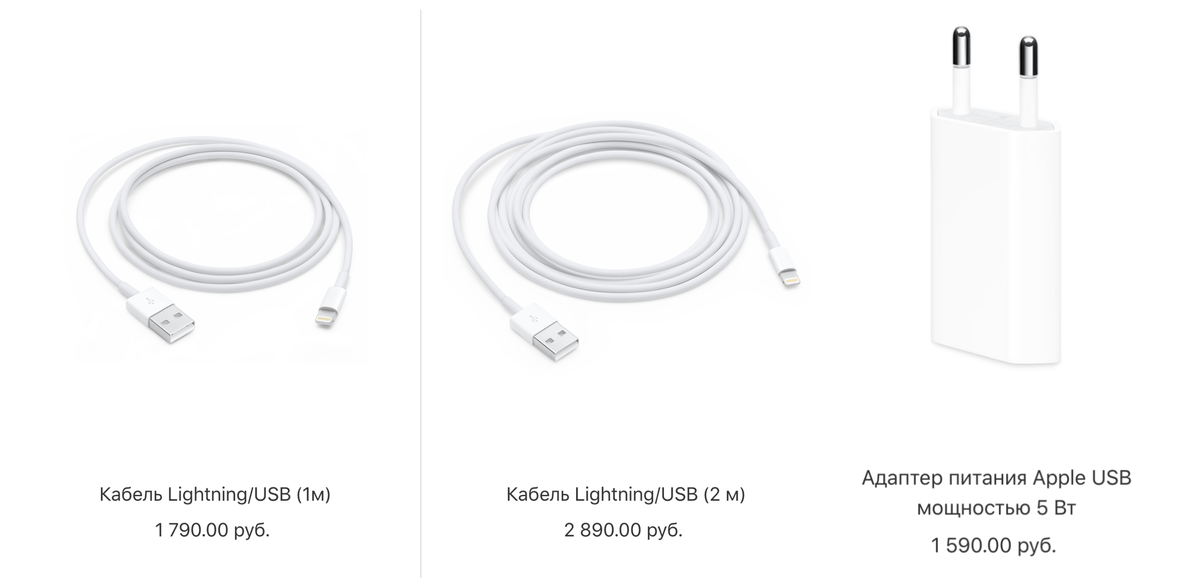 Стоимость ЗУ и кабелей. Информация взята с аpple.com/ru