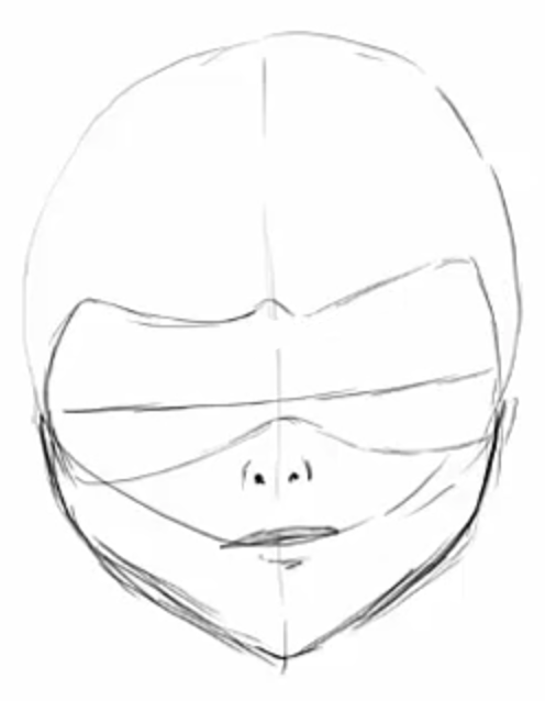 2 этап
На втором этапе рисуем нос, рот и делаем набросок маски.
