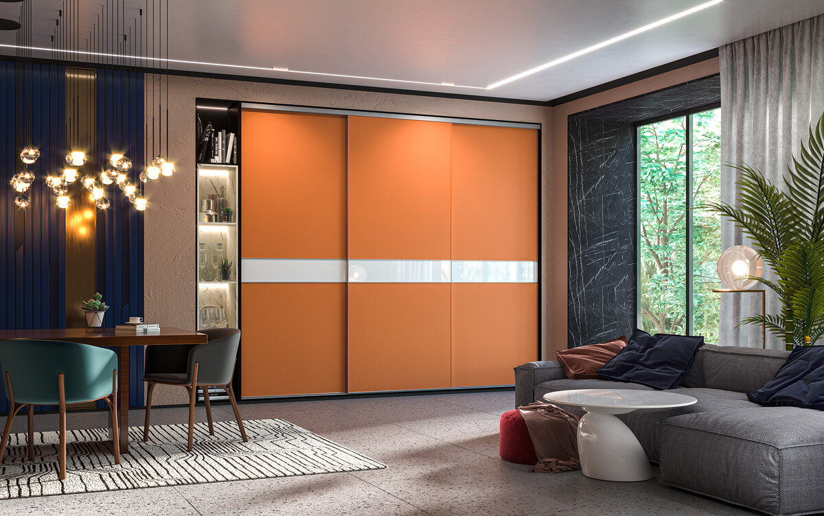 Теплый, натуральный терракотовый оттенок сбалансирует классический интерьер, добавит оптимизма и избавит от однообразия. Используемые материалы: Стекло Komandor окрашенное Декор: «Белое», ЛДСП EGGER «Карамель нюд», ЛДСП EGGER «Мрамор Каррара белый», ЛДСП EGGER «Камень Пьетра Гриджиа черный». 