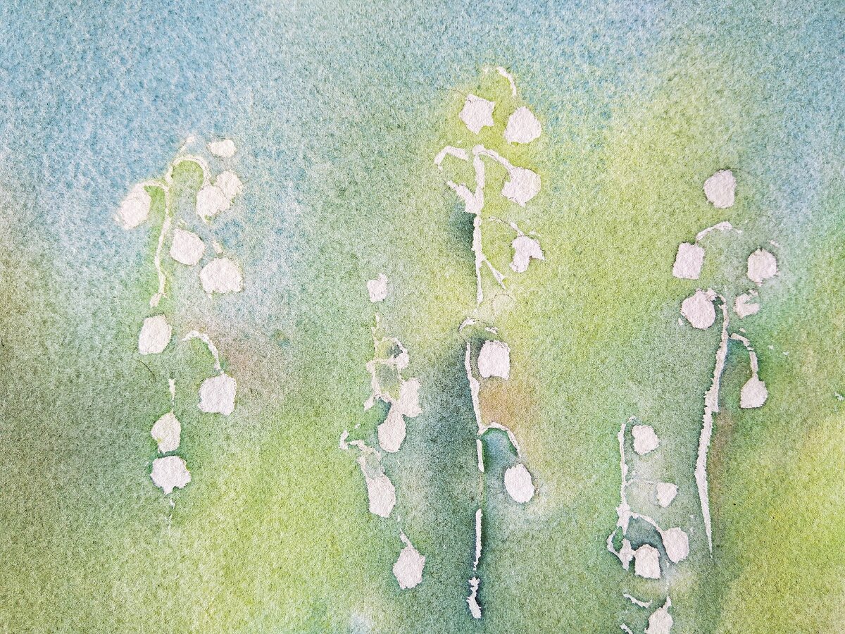 Акварель с грануляцией, вызванной церулеумом