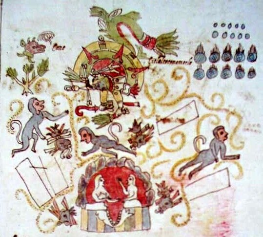 Звезда - дракон и катаклизмы на Земле. Рисунок из ацтекского кодекса.