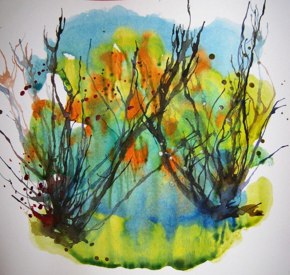 Мокрая бумага и акварель