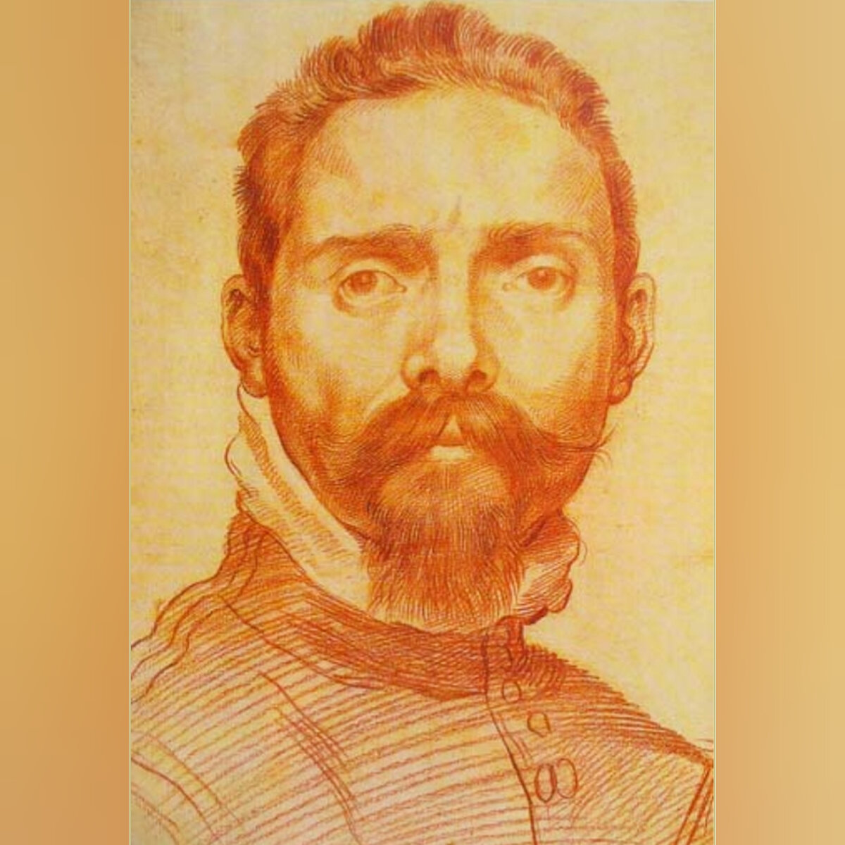 Автопортрет. Аннибале Карраччи. Портрет выполнен сангиной и мелом.