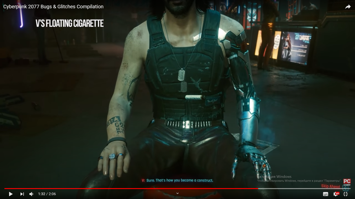 Скрин с канал PC Gamer, Киану Ривз курит летающую сигарету😂