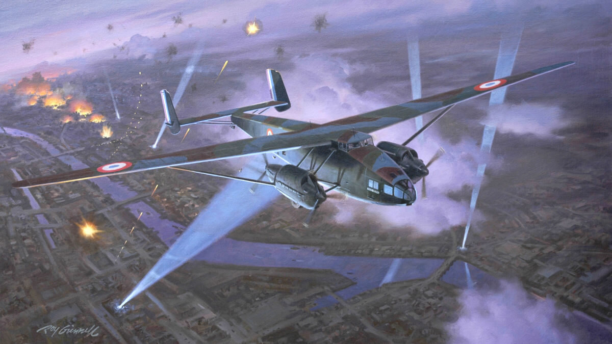  Farman NC.2234 "Жюль Верн"  над Берлином после бомбардировки немецкой столицы 7 июня 1940 года, на картине Роя Гриннелла.