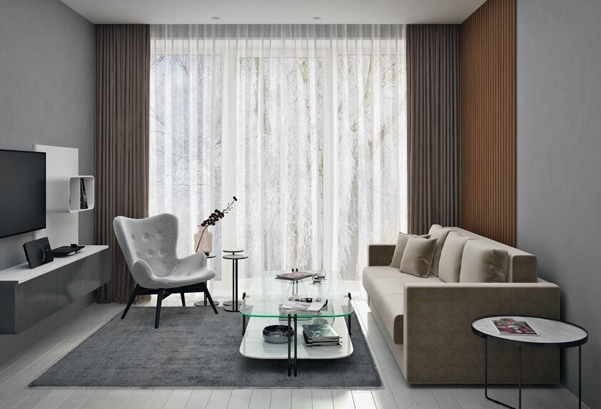 Визуально разные кресло и диван будут выглядеть современнее, чем выполненные в одном стиле. На фото «Стильные Кухни». 