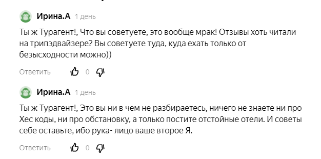 Скрины из комментариев под моей статьей