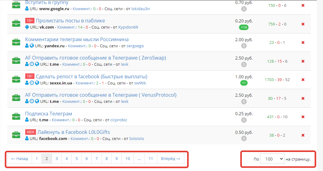Количество заданий для заработка на социальных сетях
