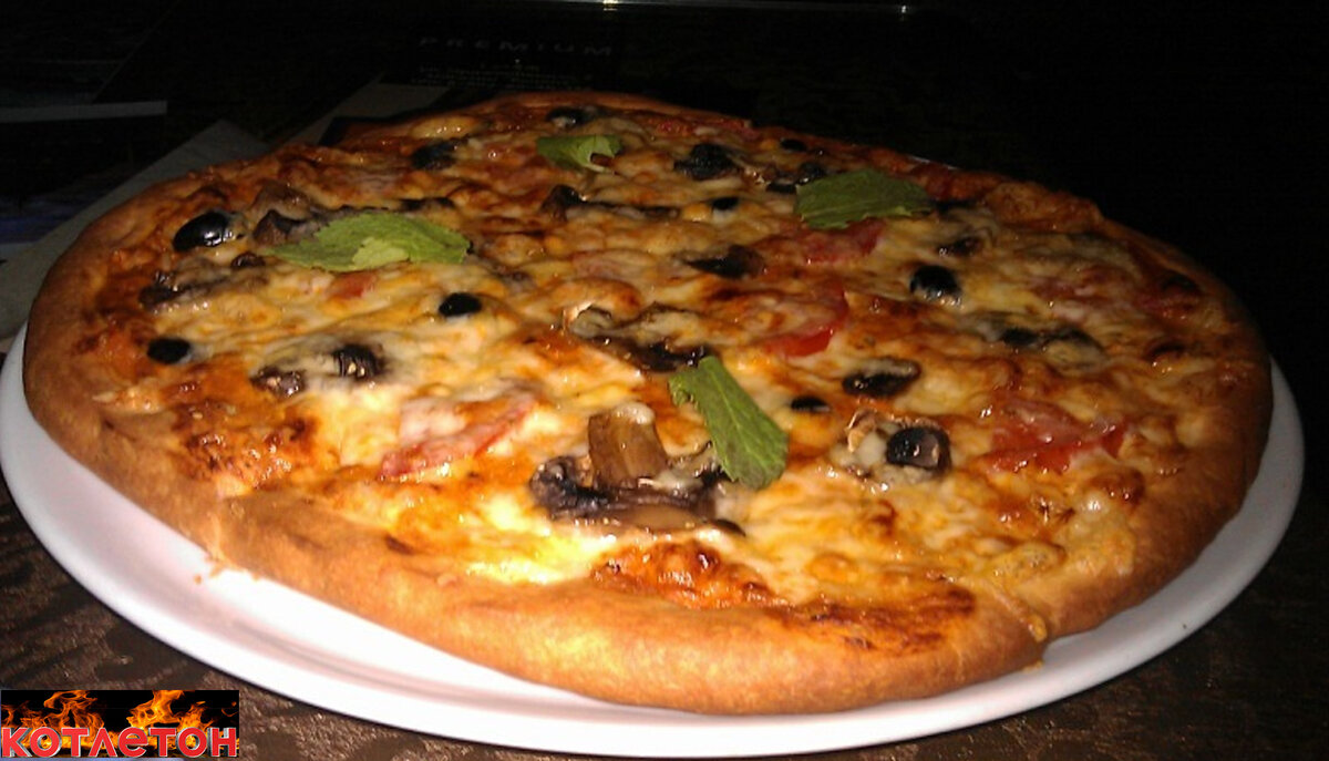 пицца с грибами и  куриным филе под запеченным сыром "моцарелла"                                      