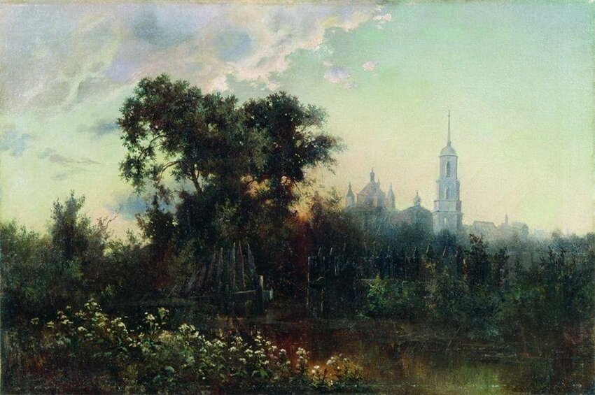 Л. Л. Каменев. «Пейзаж с колокольней». 1860-е 