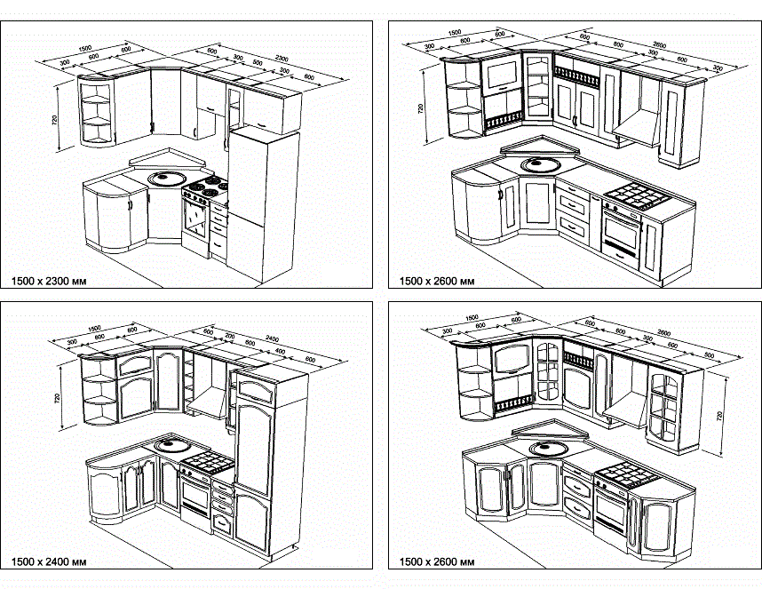Схемы и чертежи кухни с учетом размеров