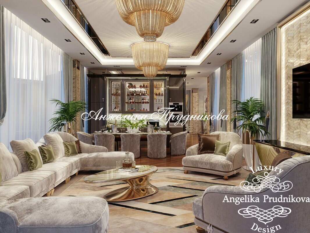 На фото: Интерьер зоны отдыха элитного дома в стиле ар-деко