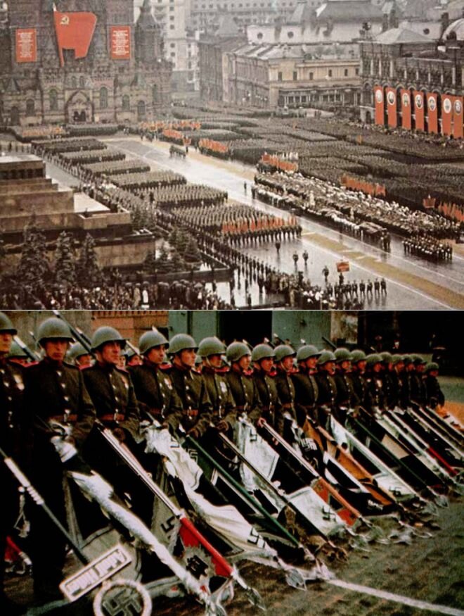 Где проходил первый парад. Парад Победы 24 июня 1945 года. Мавзолей Ленина парад Победы 1945. Парад на красной площади 1945 знамена. Парад Победы 24 июня 1945 года фашистские знамена.