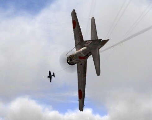 «Зеро» сел на хвост «Уалдкэту» и пристреливается по нему из пулеметов