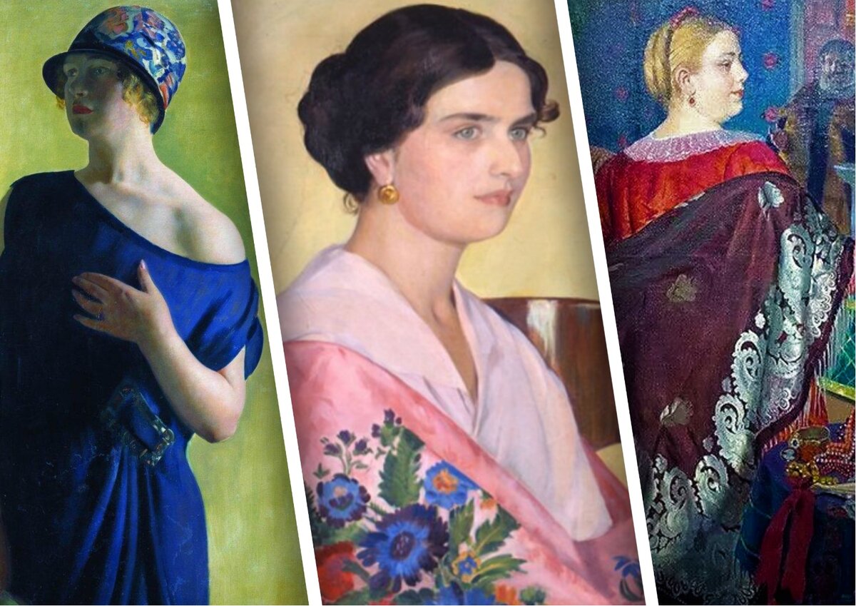 Фрагменты картин Б.М. Кустодиева «Купчиха с зеркалом», 