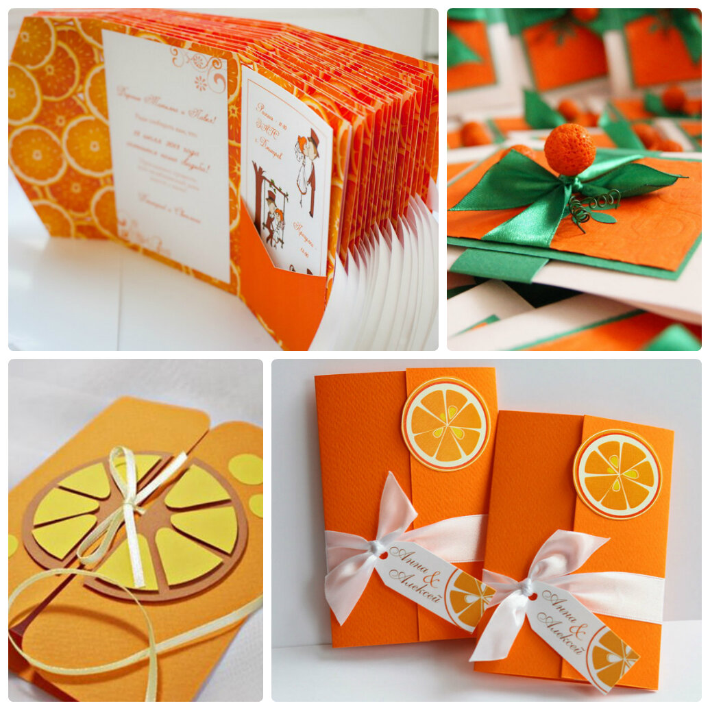 Приглашения на "цитрусовой" свадьбе. Источник фото: fotkay-msk