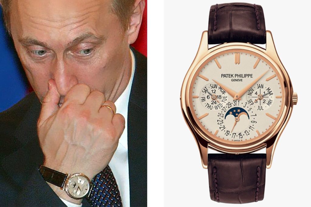 Владимир Путин в часах Patek Philippe Grand Complication Perpetual Calendar Ref. 5140R. Изображения: zbbsweb.com, пресс-служба Patek Philippe