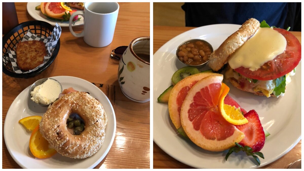 Монреальский бублик на завтрак с малосоленной семгой, каперсами и кремом