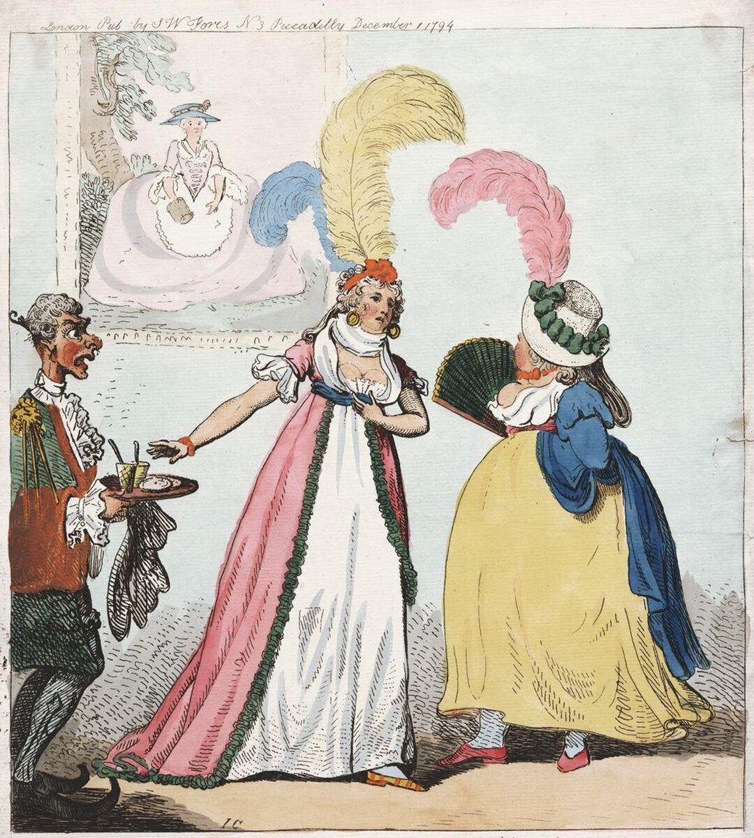 Карикатура "Я потеряла свою талию", Джордж Круикшенк, 1799. Из коллекции библиотеки Йельского университета