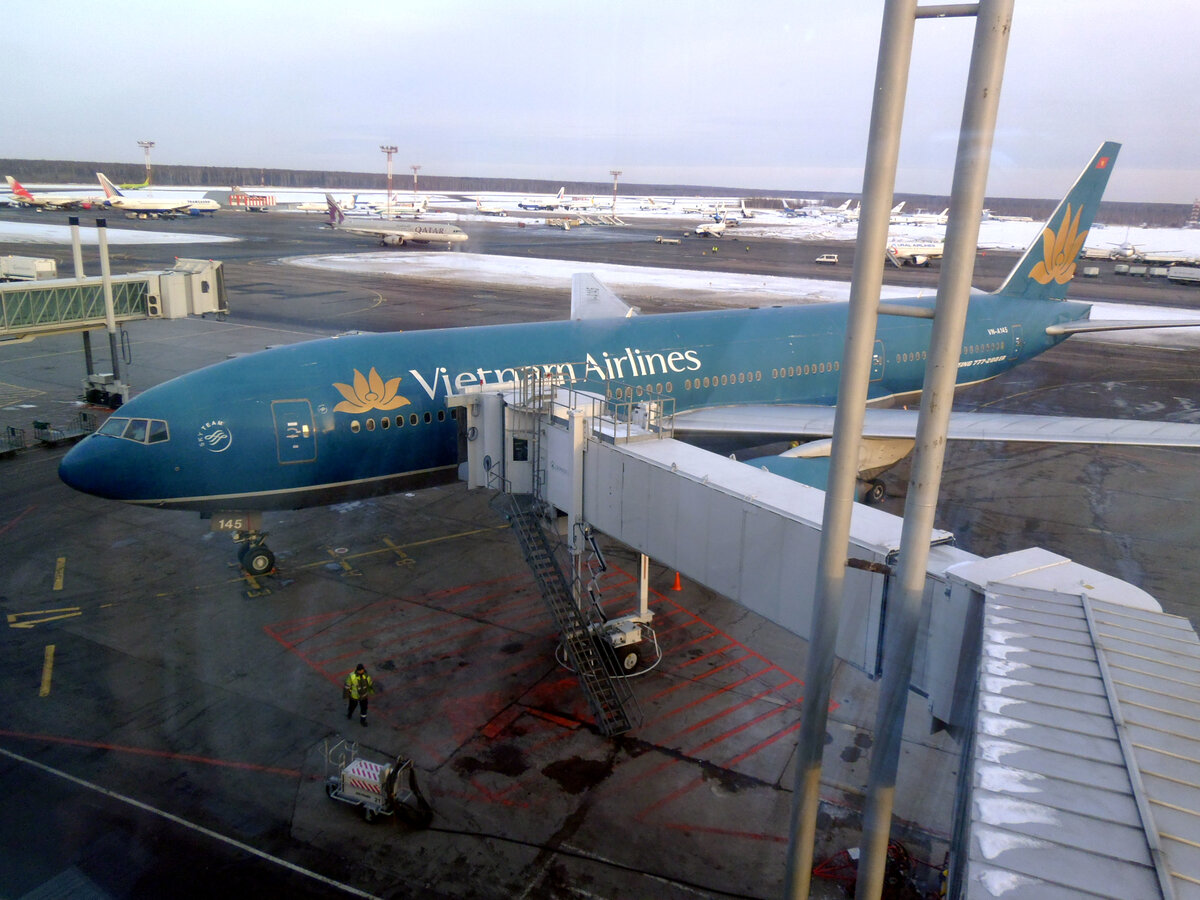Боинг-777 Вьетнамских авиалиний готовится взять нас к себе на борт. Аэропорт Домодедово