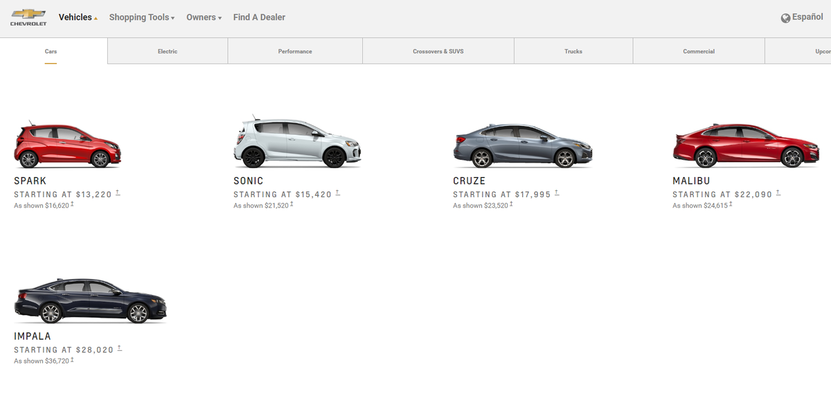 Скриншот с сайта  https://www.chevrolet.com