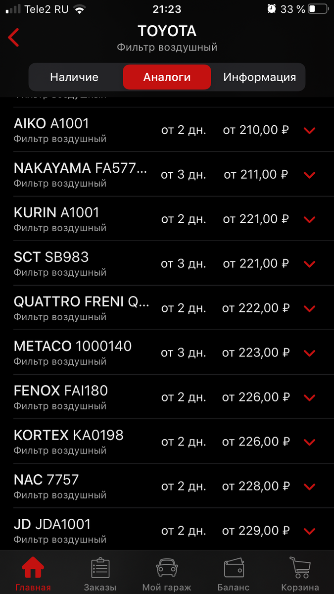 Все возможные аналоги нашего оригинального воздушного фильтра