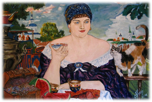 "Купчиха за чаем" - Борис Кустодиев 1918г.