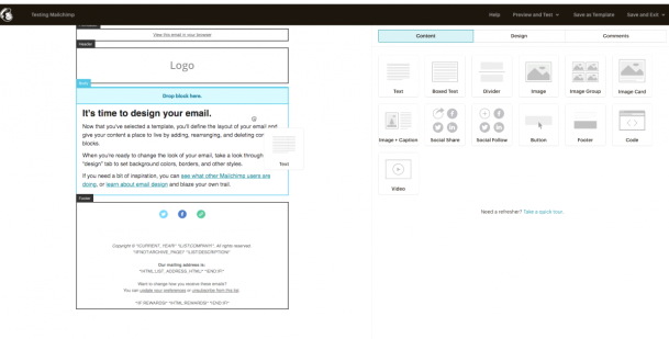 Интерфейс американского сервиса рассылок Mailchimp