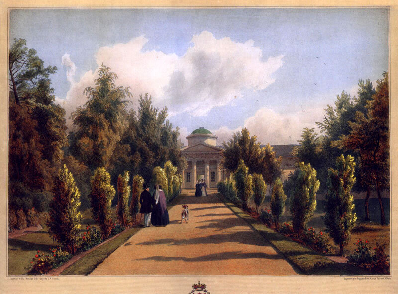 Вид оранжереи. Литография по рисунку  И.-Н. РАУХА, 1841 год