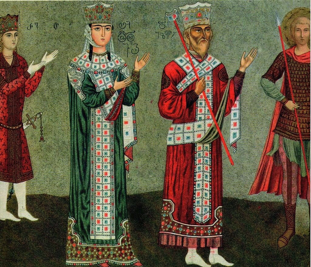 Царица Тамара и король Георгий III, настенная живопись XIII века, Грузия / Роспись в монастыре Бетания, которая была восстановлена русским художником Гагариным Григорием Григорьевичем в 1880-х годах