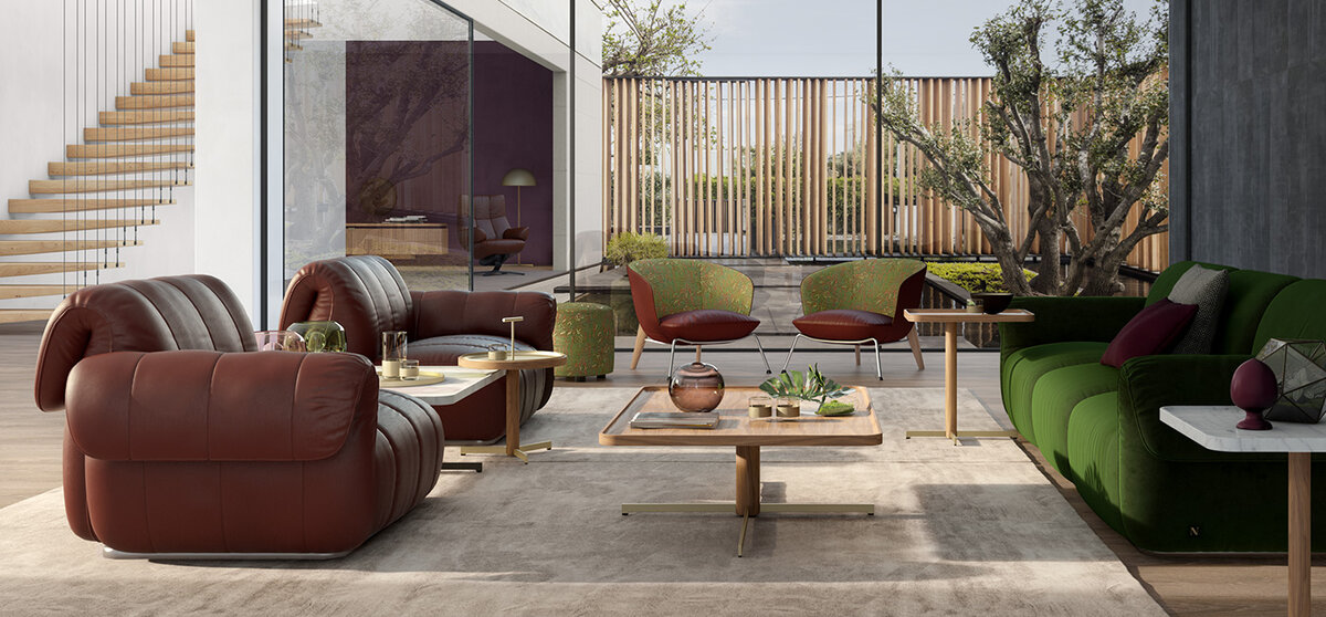 Диван ICON Natuzzi Italia в коже и ткани